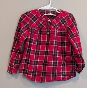 Vineyard Vines Red Plaid Flannel‎ Shirt Toddler Girl 3T 100% Cotton Holiday Top